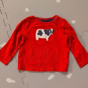 Baby Boden Red Long Sleeve Shirt with Cow Design